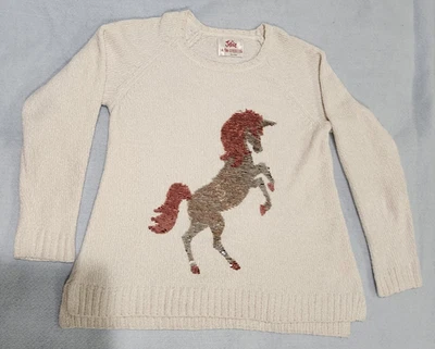 Suéter Justice Girls Talla 14/16 Blanco Unicornio Lentejuelas Abatibles Suave Difuso Brillante Foto 1 de 4