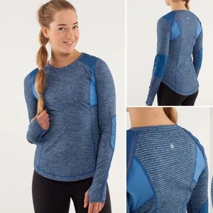 Lululemon Run Slope Stripe Limitless Blue Ice Queen Langarmshirt Gr. 4 - Bild 1 von 13