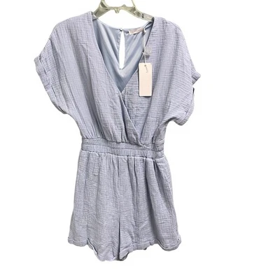 Exuberante NUEVO Mameluco Mujer Talla Mediana Boutique Algodón Gasa Playa Azul Claro Foto 1 de 4