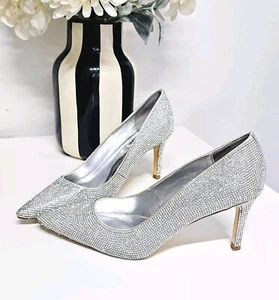 Dune Silver Sparkly Crystal Embellished Wedding Party Shoes Size7.5/ 8 EU 41 - Picture 1 of 4