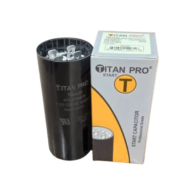 Condensador de arranque del motor Titan Pro TMJ430 430-516 MFD UF / 110-125 VAC Foto 1 de 4