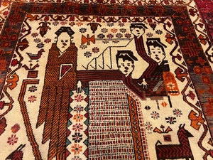 COLLECTORS' ITEM Vintage Shikar Gha Pictorial with Portrait Tribal Belouch Rug - Picture 1 of 11