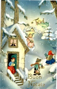 Paesaggio con Angeli Musica Rilievi in Oro Xmas Angels Gold PC Circa 1930 - Picture 1 of 1