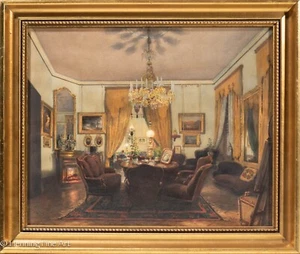 Phenomenal Franz Alt Antique Painting of Lavish Victorian Interior 1861, FINE! - Picture 1 of 17