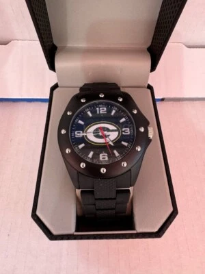 Green Bay Packers NFL Watch Mens Black Tone Round Dial Game Time Breakaway New
