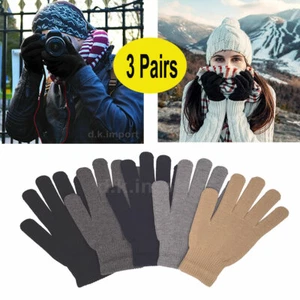 3 Pairs Men's Women Assorted Warm Winter Magic Gloves Stretchy Thermal Knit - Picture 1 of 7