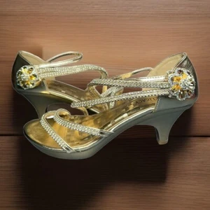 Delicacy Olivia K Open Toe Low Heel Wedding Shoes Sz 8 NIB Metallic Gold Bling - Picture 1 of 14