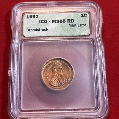 1993 Lincoln Cent Error Large Broadstrike ICG MS65 Red Free Shipping - Image 1 of 4
