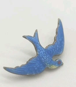 Art Deco Paye & Baker PB Sterling 1930s Guilloche Enamel Swallow Bird Brooch Pin - Picture 1 of 9