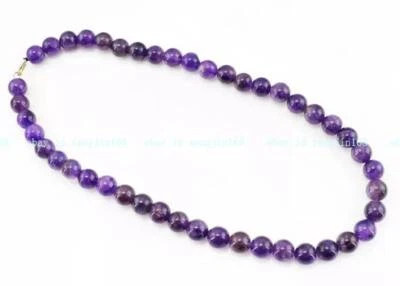 Natural 6/8/10mm Russian Amethyst Round Beads Gemstone Necklaces 18-36'' - Image 1 of 4