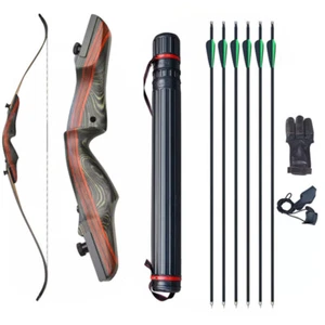 62" Takedown Recurve Bow Set 20-50lbs Wooden Riser Limb Archery Hunting Target - Picture 1 of 13