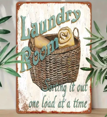 Vintage Rustic Laundry Basket Laundryroom Bathroom Spring Metal Tin Sign 8x12 - Image 1 of 3