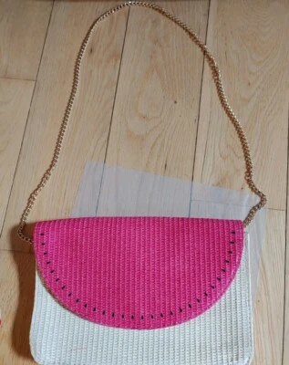 Escada Sorbetto Rosso Watermelon Straw & Pink Shoulder Bag NEW - Image 1 of 4