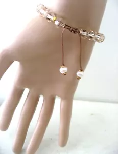 Bracciale Chan Luu Perla Cristallo Bianco Borchie Oro e Champage Pull Cravatta Nuovo senza etichette - Foto 1 di 11