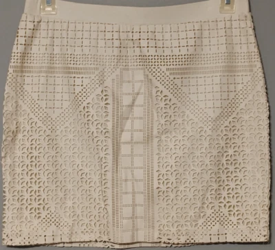 Minifalda Tarta Mujer L 16.5" Cuero Vegano Forrada Beige Diseño Recortado Elástico Foto 1 de 4