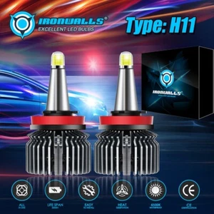 IRONWALLS NEW 360° H11 LED Headlight Kit Low Beam Bulbs Super Bright 6500K White - Picture 1 of 12