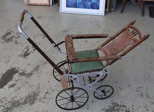D13/ Vecchio passeggino per bambole passeggino, legno + metallo - ben restaurato 73x38x85/H - Foto 1 di 22