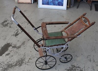 D13/ Vintage Dolls Pram Pushchair, Wood + Metal - Probably Restored 73x38x85/H - Image 1 of 4