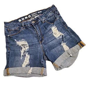 SONG Blue Denim Curvy High-Rise Distressed Shorts Größe 7/28 Jeans - Bild 1 von 6
