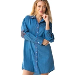 NUEVO CON ETIQUETAS Natural Life Leslie Camisa Vestido Azul Botón Estrella Codos L/XL - Imagen 1 de 10