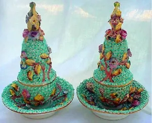 Antique Georgian Pair Incense Pastille Burners Coalbrookdale Porcelain (337) - Picture 1 of 4