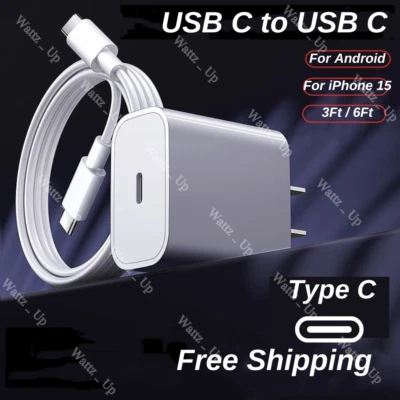 For Android iPhone 15 20W Type C Fast Charger Adapter Block USB C Charging Cable - Image 1 of 4