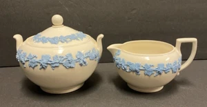 Wedgewood of Etruria & Barlaston Vintage Zuckerdose mit Deckel & Milchkännchen Set Queensware - Bild 1 von 9