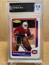 PATRICK ROY ROOKIE CARD 1986-1987 O PEE CHEE (OPC) #53, NM+ GRADED TGA 7.5