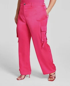Nina Parker Women's Pink Trendy Straight-Leg Cargo Pants Plus Size 14W - Picture 1 of 2