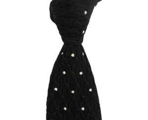 $330 NWT TOM FORD Black Textured Diamond Polka Dot Knit Silk Neck Tie Italy 3.4W - Picture 1 of 4