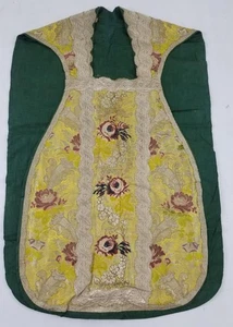 Antigua casulla floral brocado de seda francesa 102x67 cm - Imagen 1 de 17