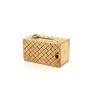 Vintage 18k Yellow Gold Ruby Basket Weave Textured Slide Rectangular Pill Box - Picture 1 of 8