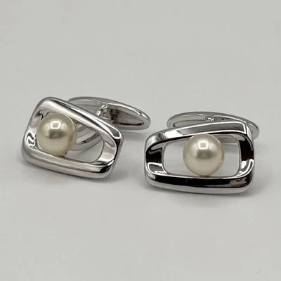 MIKIMOTO Akoya pearl cufflinks 7.4mm silver - Image 1 of 4