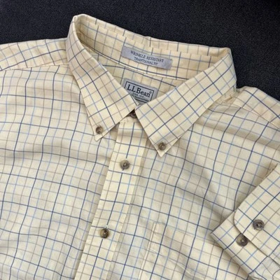 LL Bean Wrinkle-Free Kennebunk Sport Shirt Men 2XLT Yellow Check Traditional Fit - Image 1 of 4