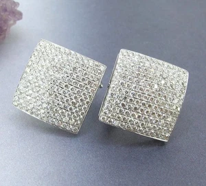2.80ctw Round Cut Real Diamond Cluster Square Shape Stud Earrings 14K White Gold - Picture 1 of 7