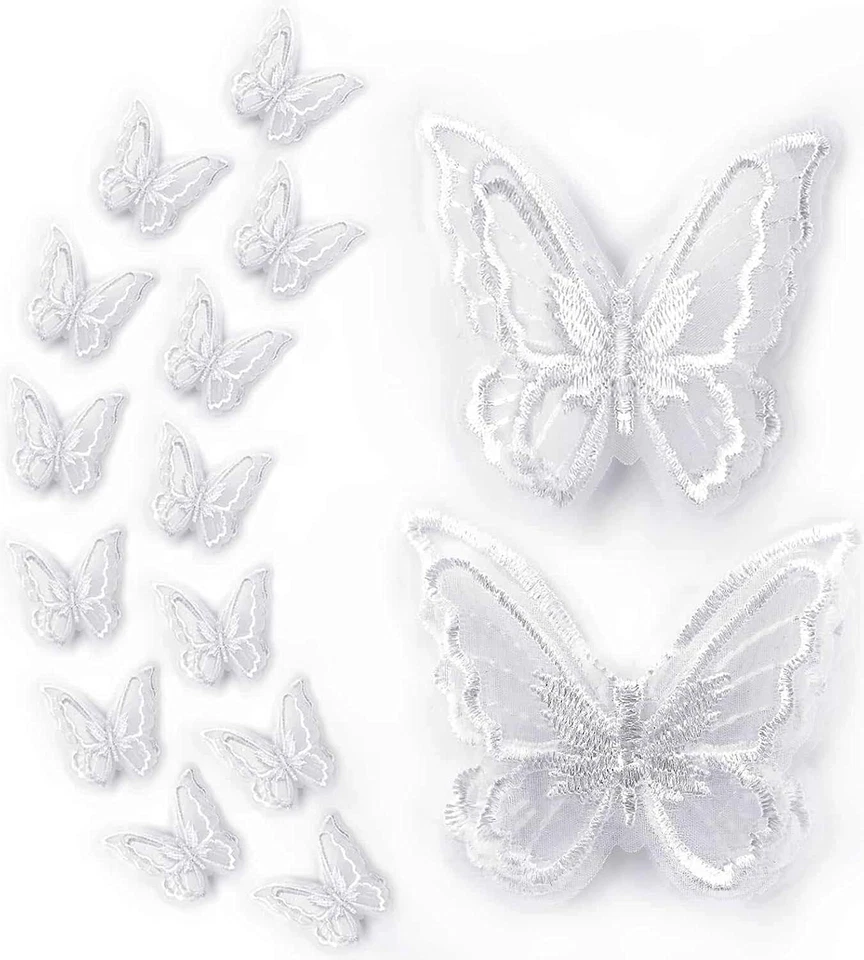 16 piezas adornos de encaje de mariposa de organza de doble capa para coser (blanco) Foto 1 de 4