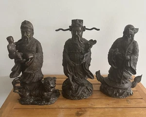 Vintage Chinesische Götter SHOU HSING FUXING Bronze Statuen - Bild 1 von 8