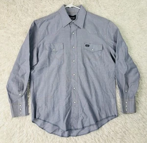 Men’s Wrangler Blue Long Sleeve Polyester Western Pearl Snap Shirt Size Large - Picture 1 of 11