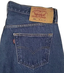 Levis 501 Jeans Men's Fits 34 x 35 Straight Leg Button Fly Y2K 2002 Blue Denim - Picture 1 of 19