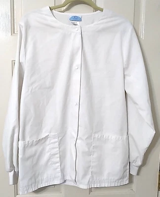 SB Scrubs Unisex BLANCO MANGA LARGA TALLA S Chaqueta a Presión 2 BOLSILLOS Foto 1 de 4
