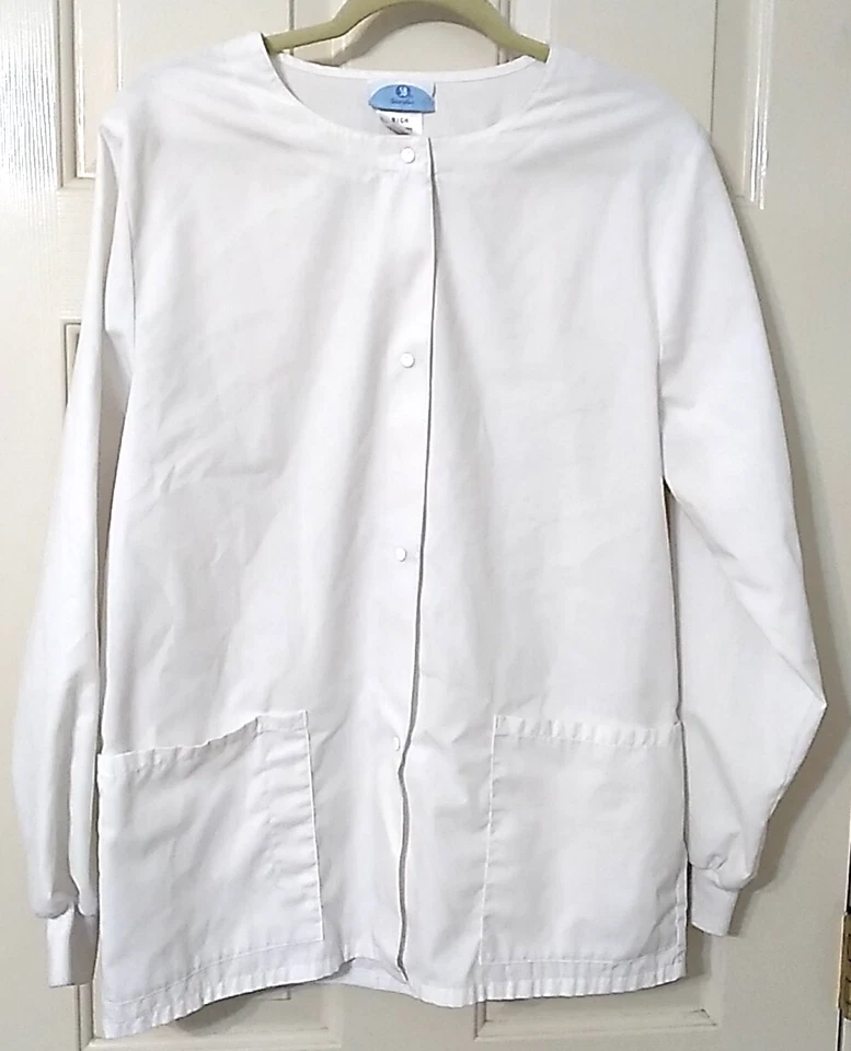 SB Scrubs Unisex BLANCO MANGA LARGA TALLA S Chaqueta a Presión 2 BOLSILLOS Foto 1 de 4