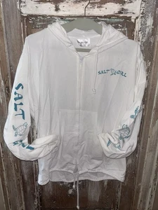 Sudadera con Capucha Salt Girl Blanca con Cremallera - Gráfico Tortuga Marina - Dobladillo con Cordón Talla Med - Imagen 1 de 13