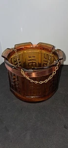 Vintage Princess House Amber Glass Hanging Pot Copper Plant Hanger #646 - Picture 1 of 14