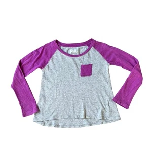 Girls 6 PS Aeropostale Gray & Purple Long Sleeve Pocket Raglan Top Shirt - Picture 1 of 3