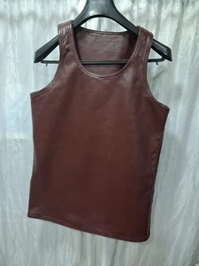 New Mens Burgundy Leather Fitted Vest| Genuine Sheepskin Leather Casual Vest M. - Picture 1 of 5