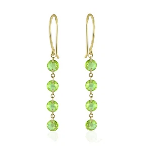 August Birthstone Solid 14K Yellow Gold Genuine Round Peridot Dangle Earrings - Picture 1 of 8