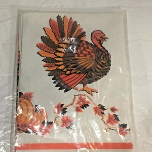 Vtg CA Reed Thanksgiving Turkey Pumpkin Crepe Paper Tablecloth 52"x 96" Sealed - Picture 1 of 5