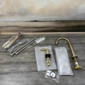 Grifo de fregadero Pottery Barn Exton mango de palanca amplio latón antiguo 3 orificios nuevo en caja - Imagen 1 de 9