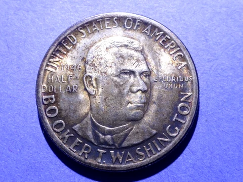 1946  Booker T Washington Commemorative Half Dollar  AU Nice Toning Cover