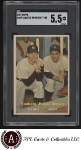 1957 Topps #407 Yankees Power Hitters Mantle/Berra SGC 5.5